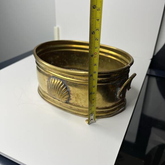 Vintage Midcentury Brass Planters Set of 3 Seashell Handle 5.5" 7" 8" - Picture 5 of 15